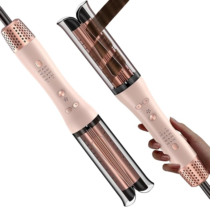 Automatic Curling Iron Auto Hair Curler with 4 Temperature &amp 3 Timer Portable Hair Curler Automatic Shut-Off Anti-Scald Anti-Tangle 500 Million Ionic Rotating Curling Wand for Hair Styling