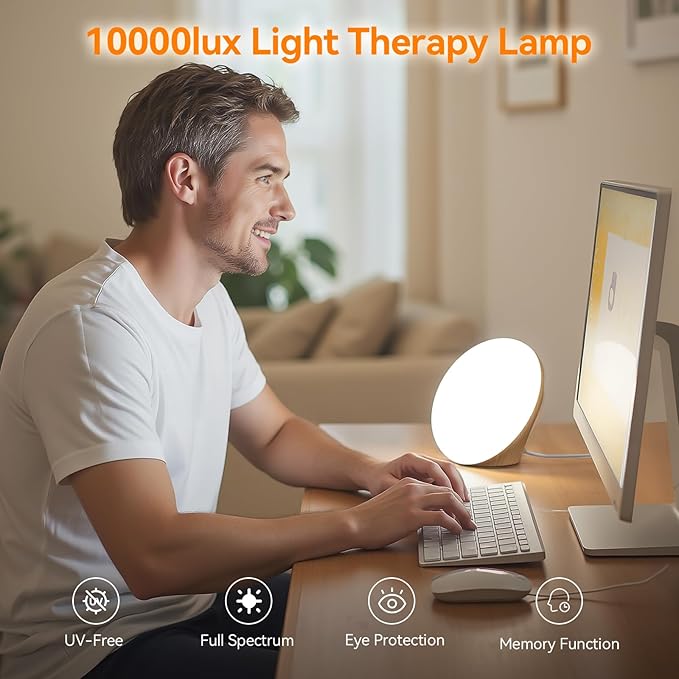 670nm Red Night Light Red Night Sleep Lamp for Bedroom Light Therapy Lamp with 10000 Lux Sun Light 5 Color Temperatures 5 Brightness Levels 4 Timer Settings Smart Touch &amp Remote Control