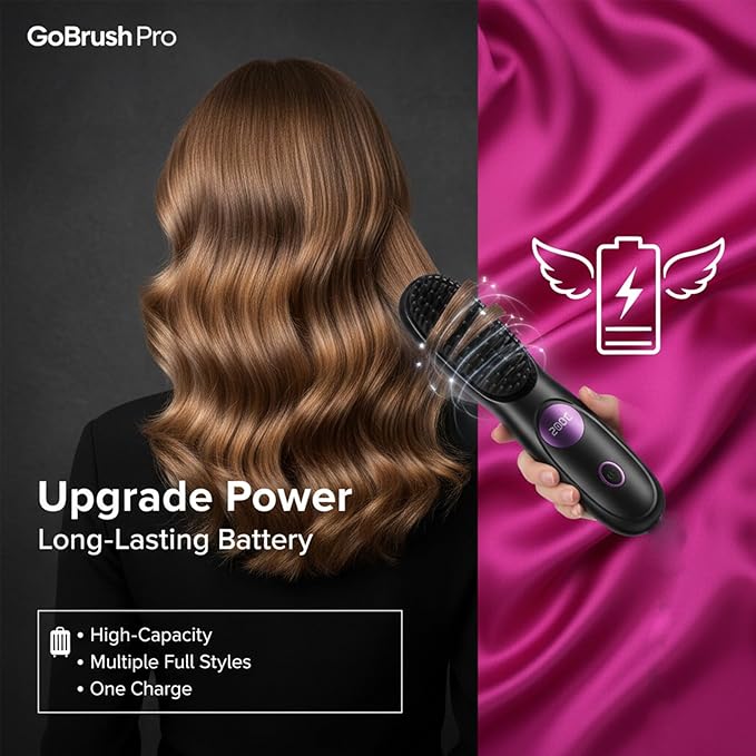 Go Brush Pro Gobrush Pro Portable Straightener Brush Cordless Hair Straightener Brush for Short Hair 3 Adjustable Temperature LED Display Upgraded Fast Heating Hairs Comb for Women Travel (Black)