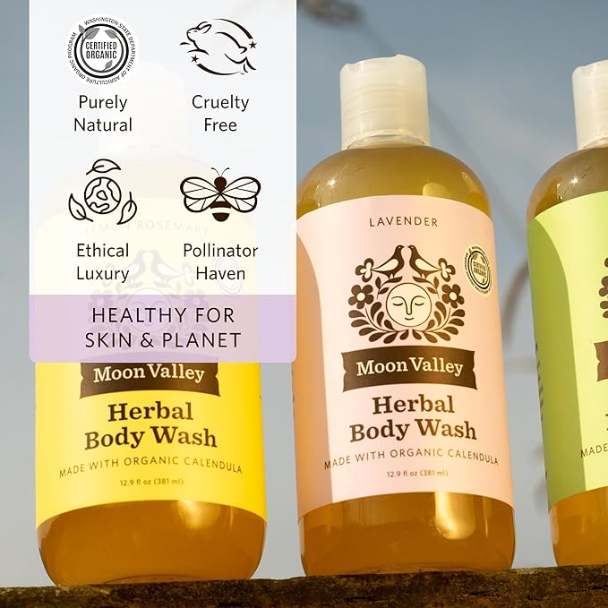 Herbal Body Wash Lavender by Moon Valley All Natural Ingredients No Parabens Vegan Moisturizing Essential Oils Two Pack