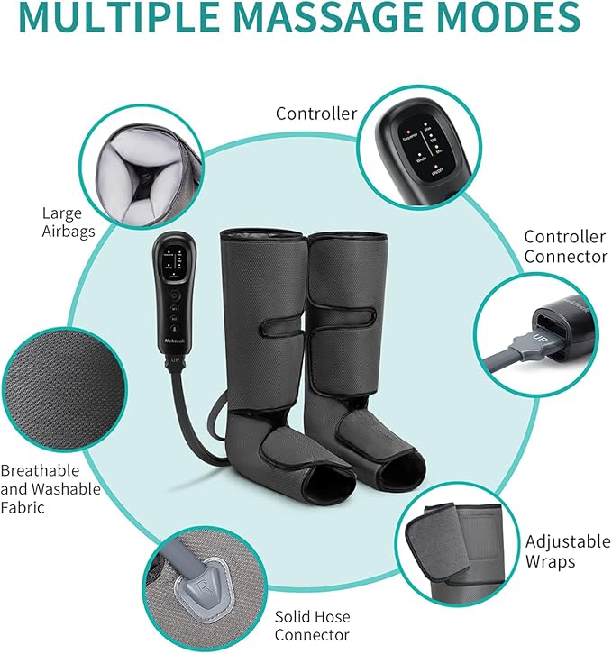 Nekteck Leg Massager for Circulation and Relaxation Air Compression Foot and Calf Massager to Relieve Pain Edema Swelling with 2 Size Extensions Gift for Mom Dad Men Women