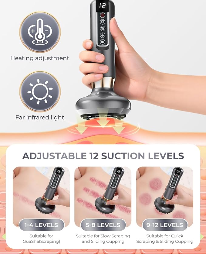 Electric Cupping Device Anti-Cellulite Massager | 12 Suction Modes Intelligent Handheld Cellulite Massage Tool | Body Contouring Fat Remover for Arms Legs Back At-Home SPA Use Jet-Black