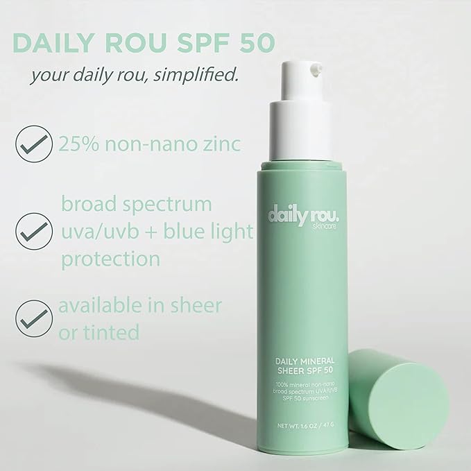 DailyRou Daily Mineral Skincare – Hydrating &amp Brightening Face Sunscreen for Men &amp Women – Lightweight Non-Greasy Formula for Healthy Smooth Glowing Skin (Sheer)