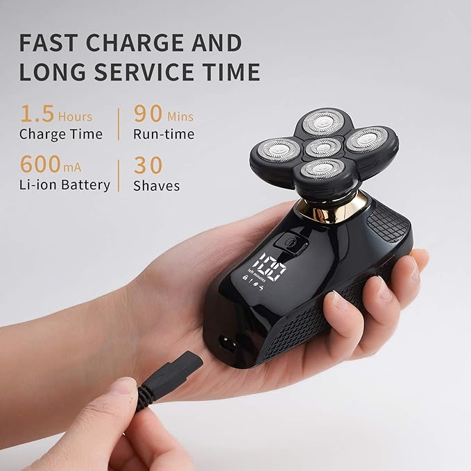 4 in 1 Electric Head Shaver Set - Bald Shaver Wet &amp Dry Cordless with Nose &amp Ear Trimmer Facial Cleansing Rechargeable IPX6 Waterproof