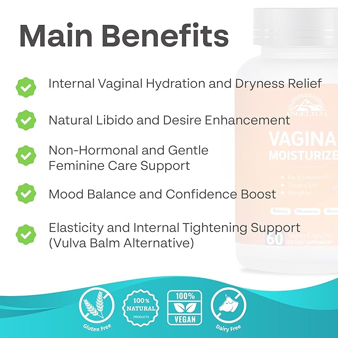ANGELYCIA Natural Probiotic Vaginal Moisturizer Pills for Women – Slippery Elm Feminine Care Supplement for Vaginal Moisture Dryness Relief &amp Healthy pH Balance Support