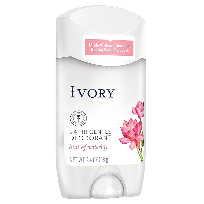 Ivory Aluminum Free Deodorant Hint of Waterlily 24hr Gentle Deodorant Dermatologist Tested Gentle on Skin Baking Soda Free Paraben Free 2.4oz (Pack of 6)