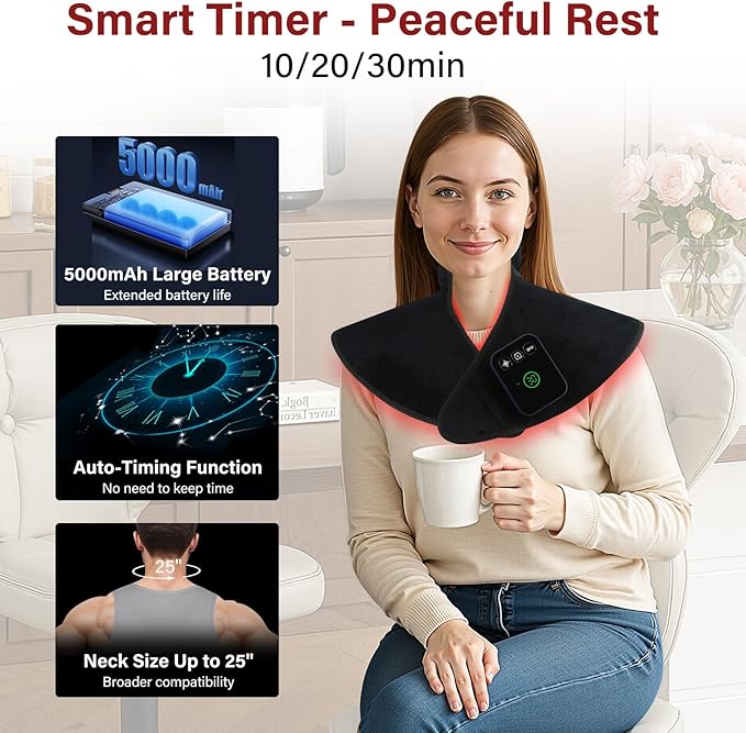 Cordless Red Light Therapy for Shoulder &amp Neck Upper Back 650nm Red Light Therapy Wrap Heating Wrap for Body Muscle Relax with 850nm Near-Infrared Light Auto Timer Rechargeable
