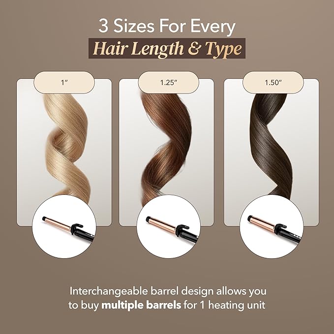 SRILabs CurlQ Extra Long Barrel 5-in-1 Curling Iron &amp Hair Styling Tool Set with Titanium Barrels Ceramic Paddle Brush Thermal Brush Fast Heat-Up &amp 12 Temperature Settings