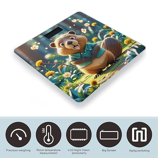 Cartoon Animated Beaver Bathroom Scale for Body Weight Bathroom Weighing Scales with Back Lit LED Display Sturdy Tempered Glass Body Weight Bathroom Scale 400lb Weighing