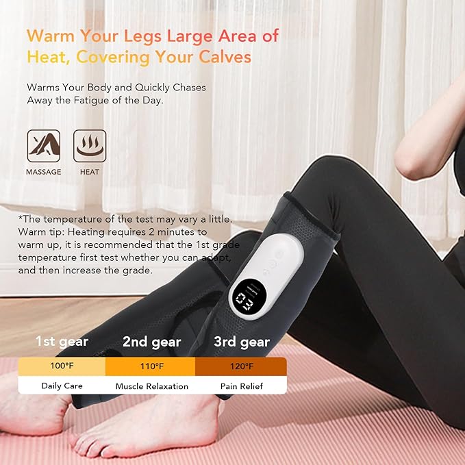 Leg Massager for Circulation and Pain Relief Calf Air Compression Massager with Heat Leg Massager with 3 Intensities 3 Modes Easy to use Muscle Relaxation Gifts (Pair)