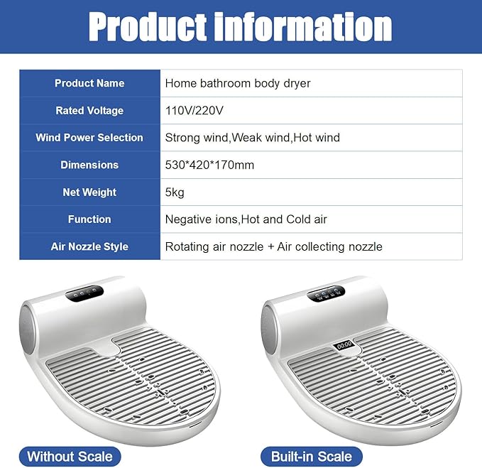 Full Body DryerBody Dryer After ShowerBody Hair Dryer with Sensor and Weight ScaleNatural Warm Air Wind and Cool WindWaterproof Without-Scales
