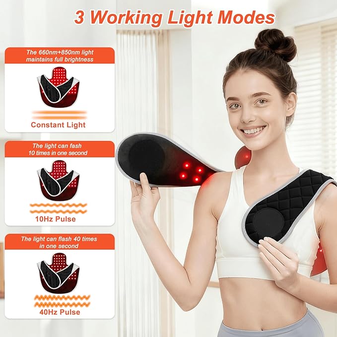 Red Light Therapy for Neck and Shoulders 3-in-1 LED Bead 660nm&amp850nm Infrared Light Therapy Belt for Neck Waist Back with Timer Remote Control Wearable Suitable for Home and Office Use