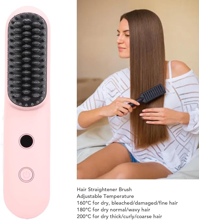 Negative Ionic Hair Straightener Brush Cordless Straightening Comb with 6400mAH Battery and Fast Charging for Dry Thick Curly Coarse Hair
