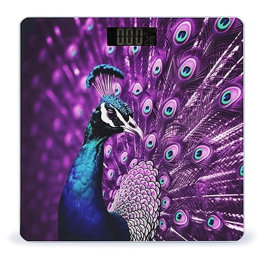 Purple Peacock Bathroom Scale Large LCD Backlight Display Digital Scale Rounded Corners Body Scales Automatic Power On/Off Bathroom Scales for Home Bedrooms