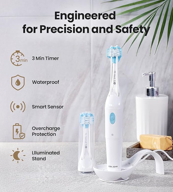 Korean Dual-Action Toothbrush Set - Premium Soft Bristle 3 Head Gold Handle for Deep Cleaning Teeth &amp Gums