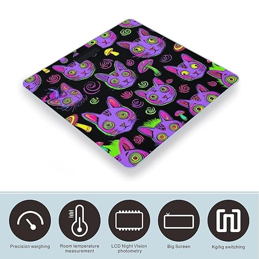 Digital Bathroom Weighing Scale Energy Saving Scale Smart Scale for Body Weight Trippy Eyes Black Cat Goth Mushroom