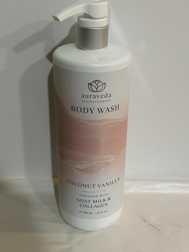 Auraveda Aromatherapy Coconut Vanilla Body Wash Enriched with Goat Milk &amp Collagen 32 Fl Oz