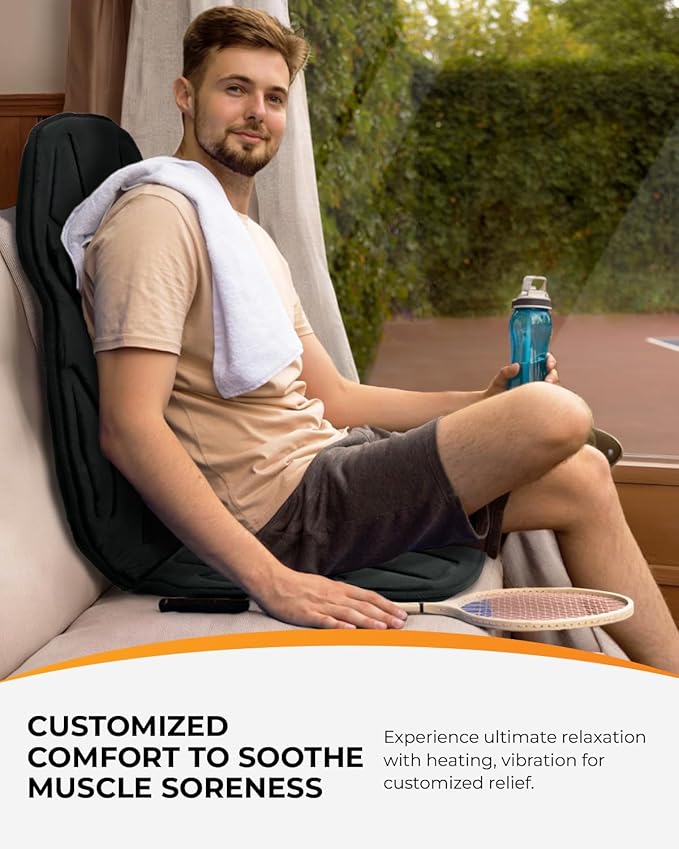 CooCoCo 8 Motors Massage Seat Cushion Upgraded 2X Larger Heating Back Massager with Heat 5 Modes &amp Auto Off Back Massage Chair Pad for Home Office Use for Women Men Dad Mom