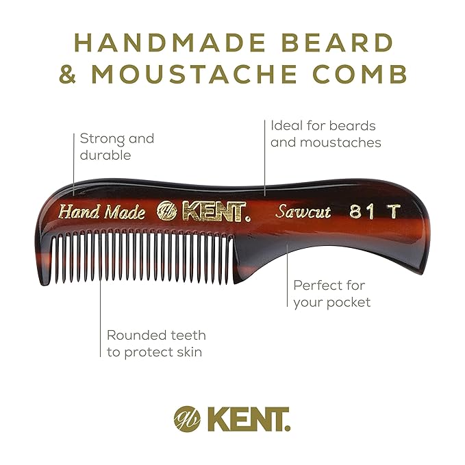 Kent Beard &amp Mustache Grooming Kit Includes BRD2 White Boar Bristle Beard Brush 81T Handmade Sawcut Comb and FOT Fine Tooth Beard Comb for Men’s Care