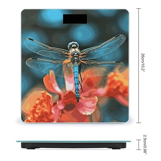 Dragonfly On The Flower Weight Scale Digital Electronic Scales Bathroom Scale Larg LCD Backlight Display High Precision MeasurementsTempered Glass