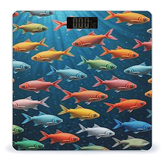 Colorful Fish Weight Scale Large Digital Bathroom Scales with Bright LED Display Non Slip Digital Scale and Step On Fashion Weighing Machine for Body