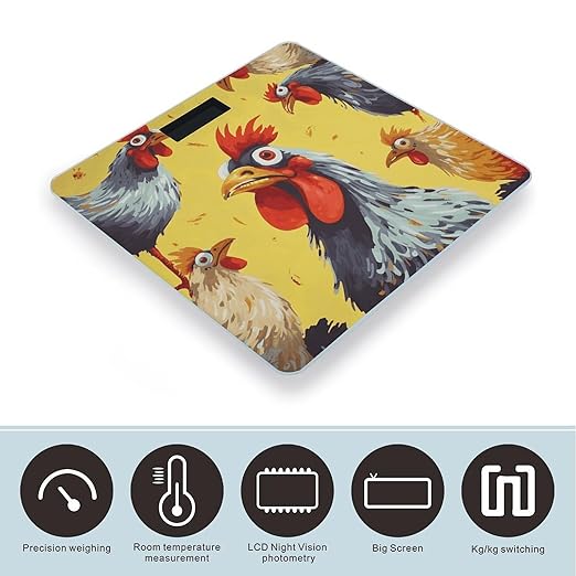 Art Chicken Painting Bathroom Scale Weight Scale for Body WeightHighly Accurate Digital Weighing Machine Clear LED Display Digital Bathroom Body Scale 400lb/182kg