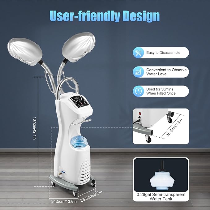 650W Professional Salon Hair Steamer Rolling Stand Hair Color Processor with Display Screen Suitable for Beauty Salons Hair Salons and Home Use