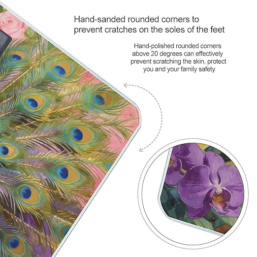 Flowers and Feathers Weight ScaleClear LED Display Bathroom Digital Weighing ScaleTempered Glass Digital Bathroom Scale for Body Weight Capacity Up to 400 Lbs