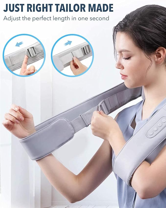 Back Massager with Adjustable Heat and Straps Shiatsu Neck Massagers for Neck and Back Shoulder Foot and Legs ( with Free Handbag ) Gray