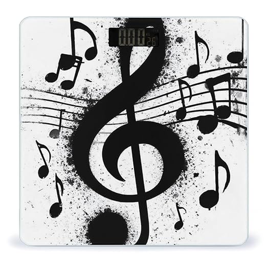 Smart Scale for Body Weight Digital Bathroom Weighing Scale Energy Saving Scale Gunge Black and White Music Notes