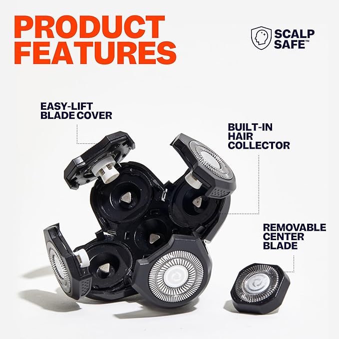 Freebird FlexSeries™ Shaver and Blade - Fast Smooth Water-Resistant Electric Head Shaver with 5 Flexible Blades USB Rechargeable Ideal for Bald Men and Women