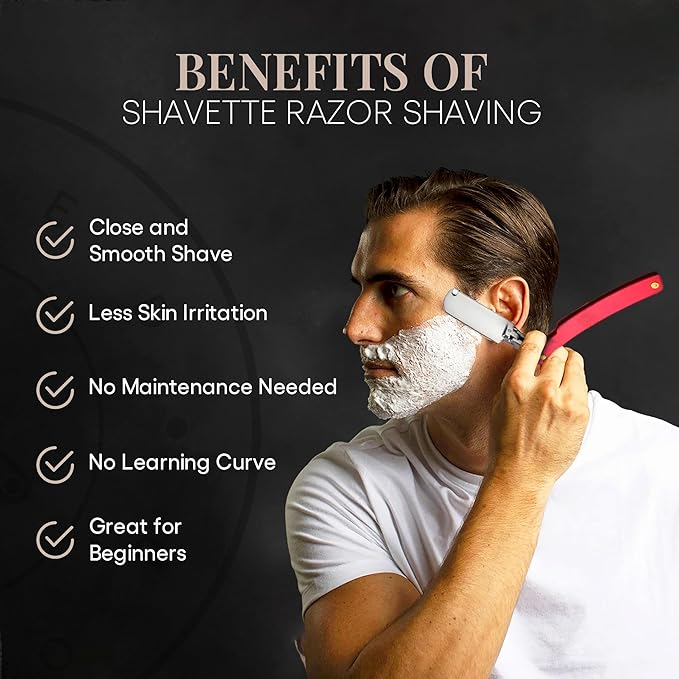 Best Shavette Straight Razor - Replaceable Blade Straight Razor Metal Handle Shavette No Stropping or Honing Needed Great For Beginners Starter Blade Hygienic Close Shave Leather Case