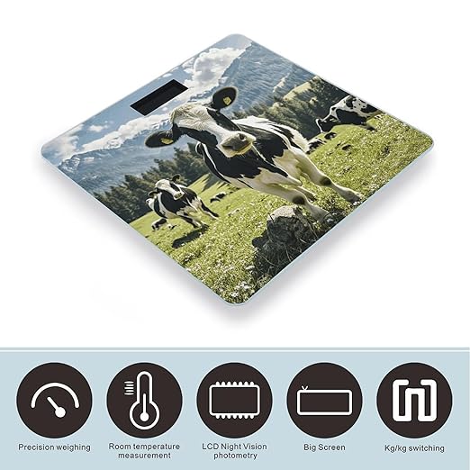Black and White Cow Smart Scale for Body Weight Accurate Bathroom Scale with LED Display Digital Weight Scales Weighing Machine High Precision Scales for Bath Home