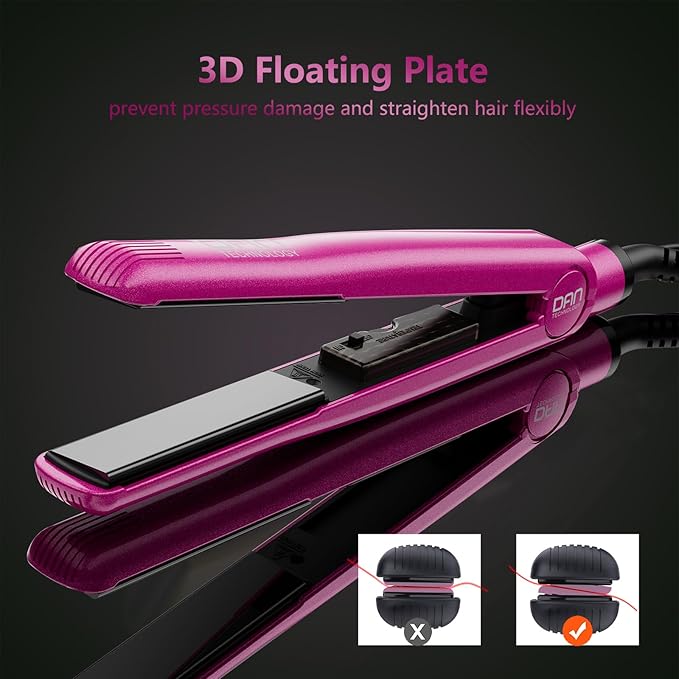 Dan Technology 2-in-1 1 Ceramic Flat Iron: Dual Voltage Adjustable Temperature Professional Straightener for Black Hair
