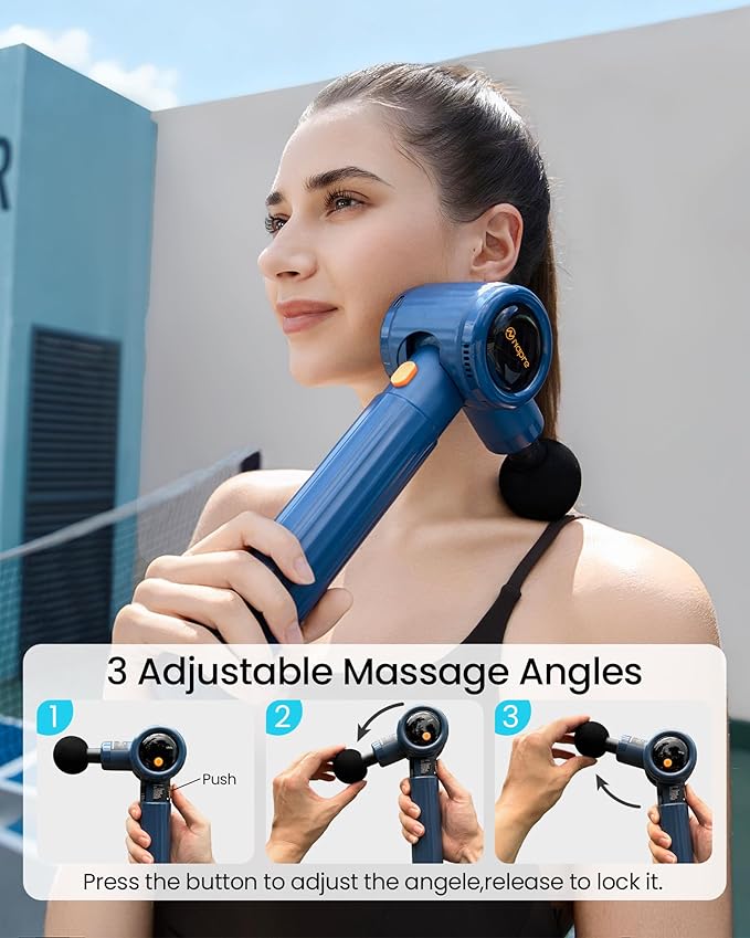 NAPRE Massage Gun with Extension Handle &amp Adjustable AnglesDeep Tissue Back Massage for Neck/Shoulders/Waist/Legs/Body Pain ReliefHandheld Percussion Muscle Massager6 Heads &amp Silentwith Ca