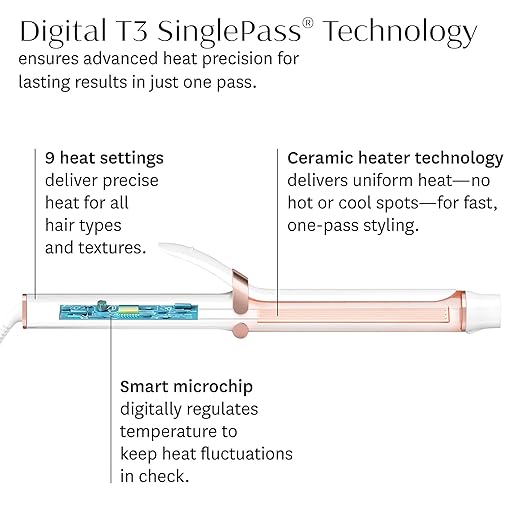 T3 SinglePass Curl X Extra-Long Barrel 1 1.25 1.5 Curling Iron with 9 Heat Settings and Ceramic Barrel for Fast Styling and Lasting Results on All Hair Types