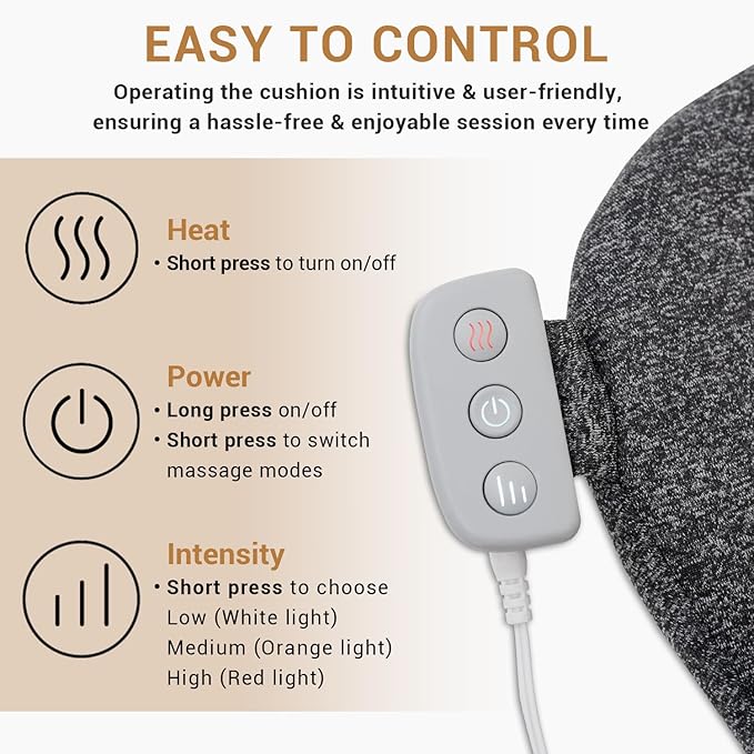 Mynt Lower Back Massager Shiatsu Hip Massager Lumbar Rolling Massage Seat Cushion with Heat Foldable Ergonomic Support Cushion for Home Office Help Improve Sitting Posture Gifts for Mom