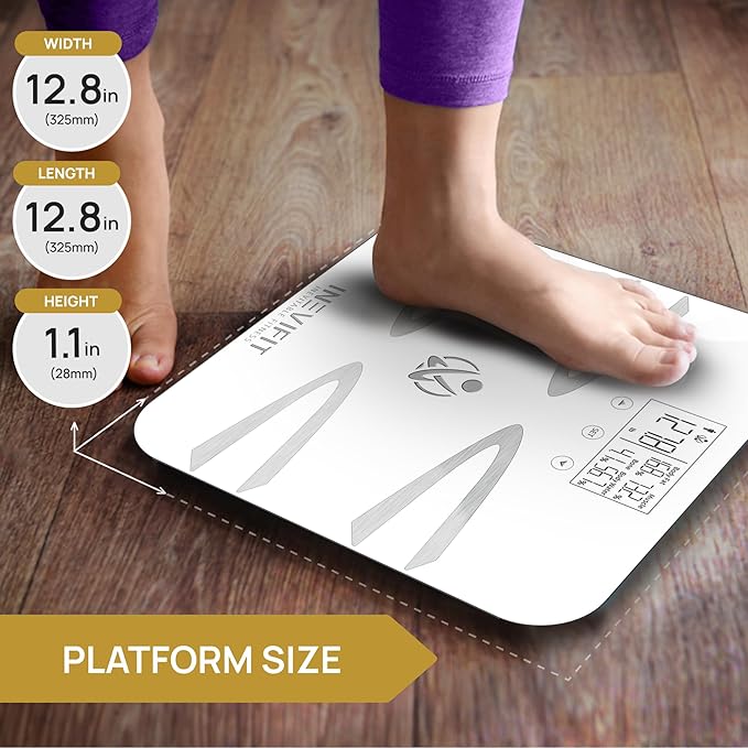 INEVIFIT Body-Analyzer Scale Highly Accurate Digital Bathroom Body Composition Analyzer Measures Weight Body Fat Water Muscle BMI Visceral Levels &amp Bone Mass for 10 Users. Includes Batterie