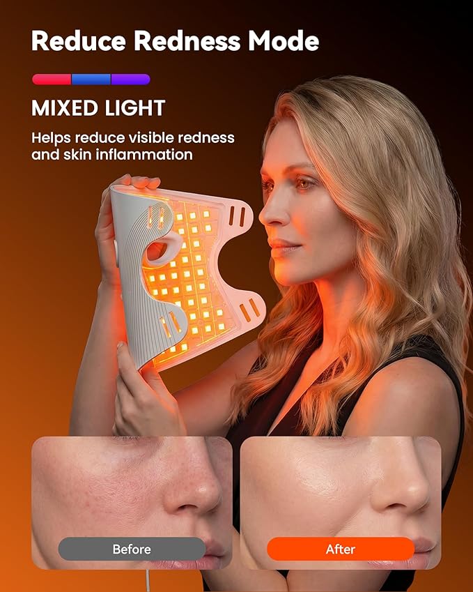 Red Light Therapy for Face Mask 432 LED Face Mask with 3 Wavelengths (630nm Red 415nm Blue 850nm NIR) 180° Full Face Coverage Wrinkles &amp Acne Care at Home Rechargeable with Travel Bag