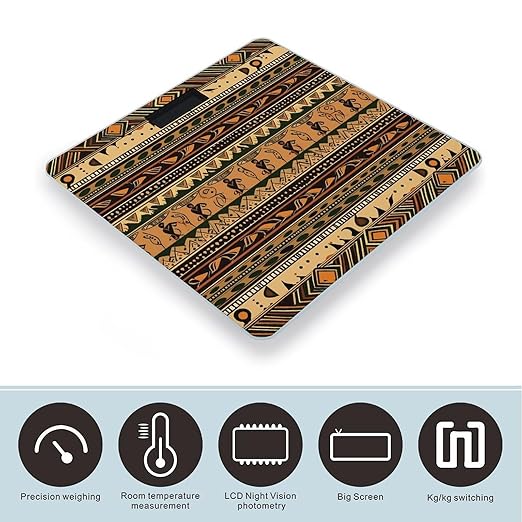 Digital Bathroom Scale for Body Weight Scale with Bright LCD Display High Accuracy Step-On Technology Auto On/Off Bohemia Style Traditional African Pattern Digital Scales 400 Lbs /180kg