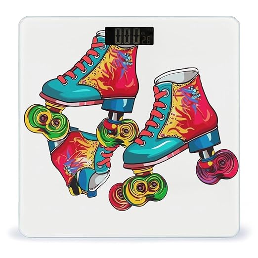 Colorful Roller Skates Scale for Body Weight Safe Rounded Corners Tempered Glass Digital Bathroom Scale LED Display 400lb Capacity Weight Scales with High Precision Sensors
