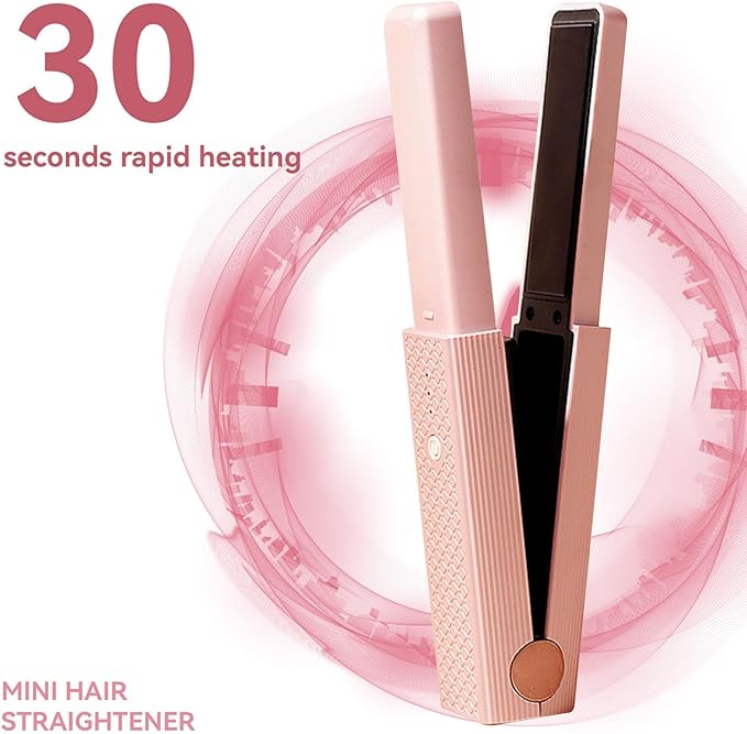Hair Straightener Flat Iron Cordless Quickly Heating Rollers Hair Curlers Hair Curling Iron Hot Tools Flat Iron for Girls Women(Pink)