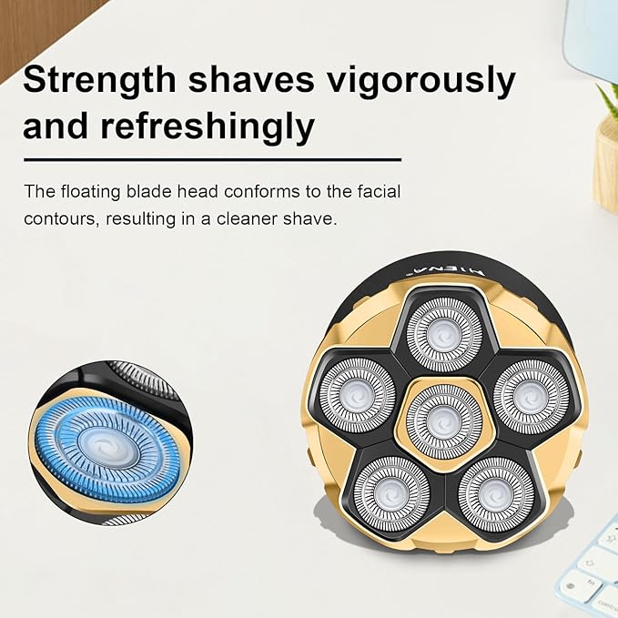 HIENA PRO Head Shaver for Bald Men - 6D Magnetic Rotating Shaver Rechargeable Bald Head Razor Kit Waterproof Electric Razor with LED Display (Gold)