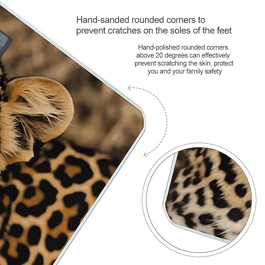 Cute Leopard Scale for Body Weight Anti-Slip Sturdy Tempered Glass Weighing Machine Highly Digital Accurate Bright LCD Bathroom Scale for Household Gift
