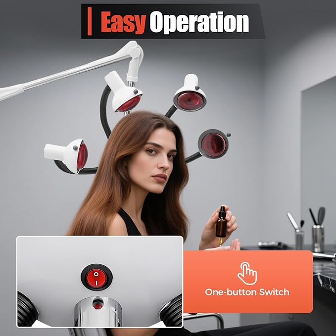 750W Professional Hair Dryer Wall Mounted Hair Dryer with Infrared Heat Bulbs 5 Head Salon Hairdressing Beauty Treatment for Hair Care Coloring Drying Baking