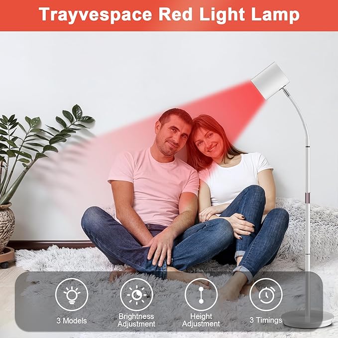 Floor Red Light 660nm &amp 850nm &amp 940nm Red Lamp with 5 Brightness and 10/20/30Mins Timer 3 Modes Infrared Lamp for Home/Office Use (White)