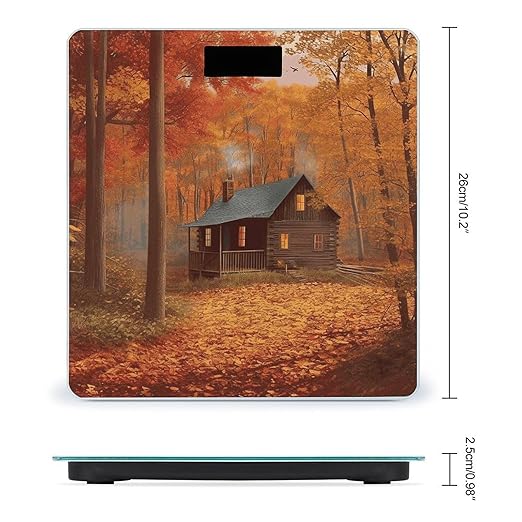 Autumn Woods Cabin Scale for Body Weight Anti-Slip Tempered Glass Digital Bathroom Scales Clear LCD Display Weighing Scale Safe Rounded Corners Smart Scales