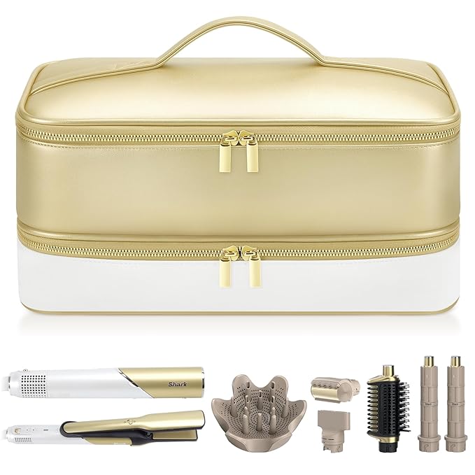 Travel Hair Dryer Case for Shark Glam Portable Hair Tools Bag for Shark FlexFusion Double-Layer Storage Carrying Case for Shark FlexStyle Blow Dryer Silki Straightener &amp Glossi Attachments Hold