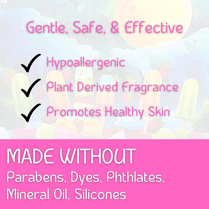 Kids Body Wash – Plant Based Gentle Moisturizer with Shea Butter – Safe for Sensitive Skin – Popsicle Paradise – 3 Pack (8 oz Each)