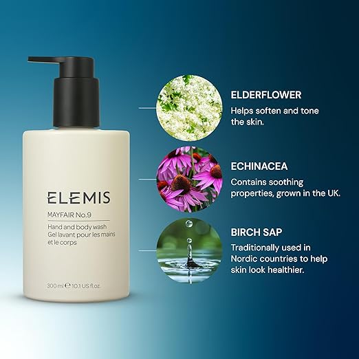 ELEMIS Mayfair No.9 Hand &amp Body Wash Cleanses Hydrates and Refreshes 95% Biodegradable PEG- and SLS-Free Refillable + Recyclable Bottle 300ml